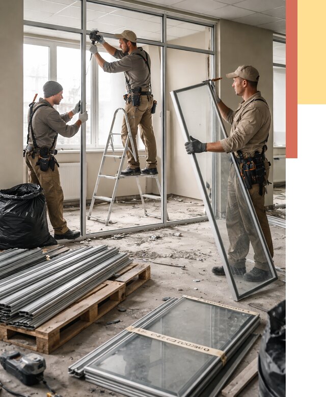 Демонтаж алюминиевых перегородок в Муроме от 4288 руб. — быстро и недорого | ОТДЕЛОЧНИК-Мум