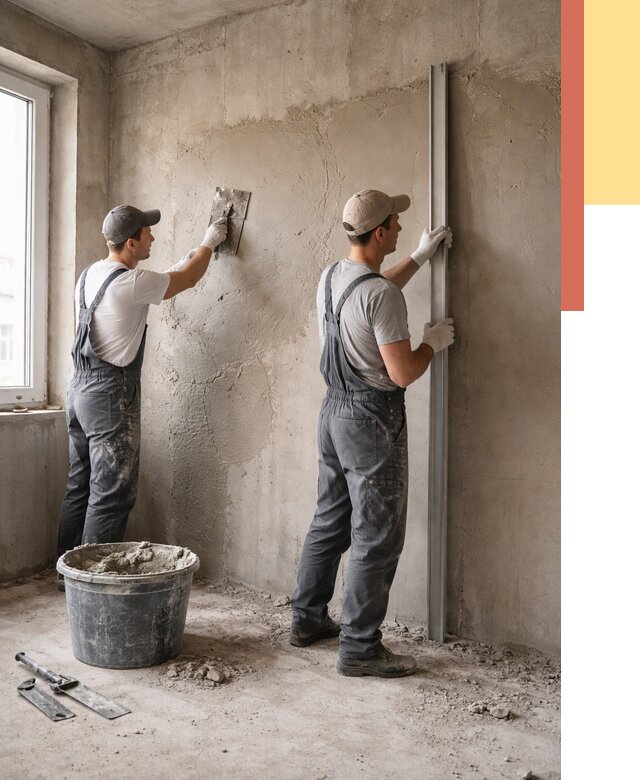 Штукатурка бетонных стен в Муроме от 4595 руб/м² — качественно и быстро | ОТДЕЛОЧНИК-Мум