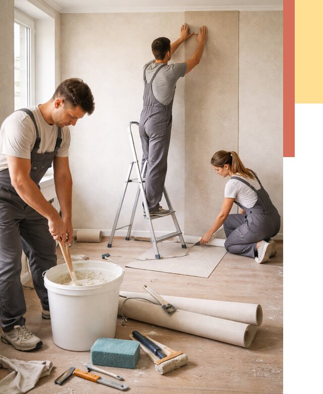 Оклейка стен обоями в Муроме от 3574 руб/м2 — быстро и недорого | ОТДЕЛОЧНИК-Мум