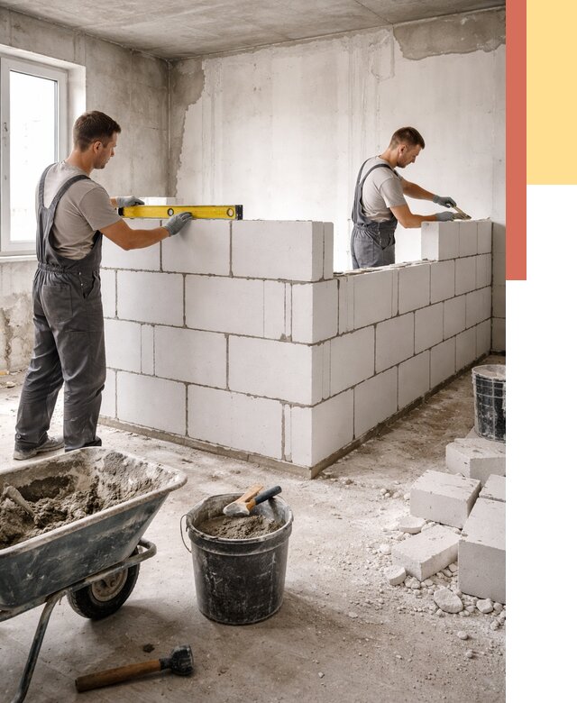 Кладка перегородок из ПГП в Муроме от 2553 руб./м2 — монтаж и возведение под ключ | ОТДЕЛОЧНИК-Мум