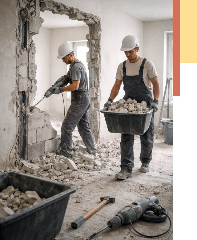 Демонтаж блоковых перегородок в Муроме от 3829 руб. — быстро и недорого | ОТДЕЛОЧНИК-Мум