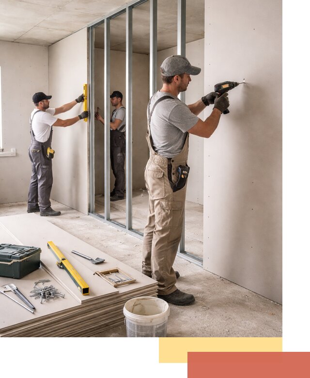 Однослойная перегородка из гипсокартона в Муроме под ключ, монтаж и отделка