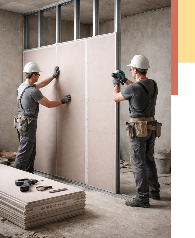 Перегородка из огнестойкого гипсокартона в Муроме от 1889 руб. под ключ | ОТДЕЛОЧНИК-Мум