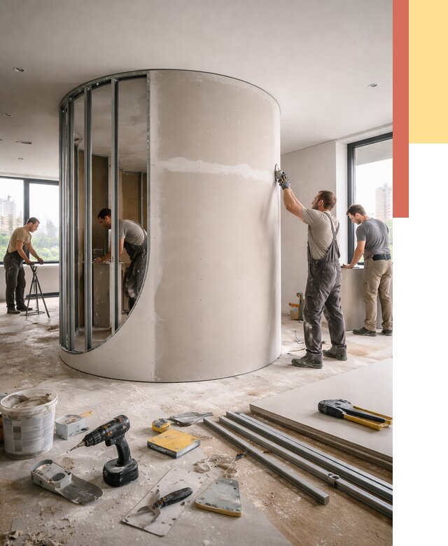 Радиусная перегородка из гипсокартона в Муроме от 2961 руб. под ключ | ОТДЕЛОЧНИК-Мум