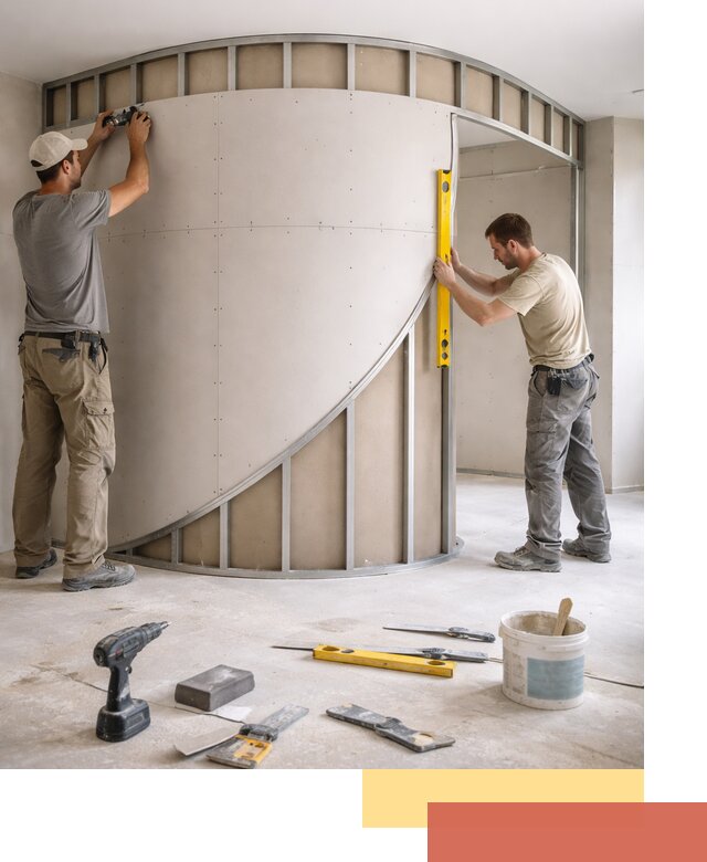 Радиусная перегородка из гипсокартона в Муроме под ключ