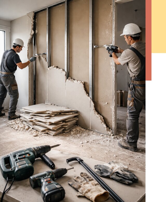 Демонтаж перегородки из гипсокартона в Муроме от 1225 руб. быстро и недорого | ОТДЕЛОЧНИК-Мум