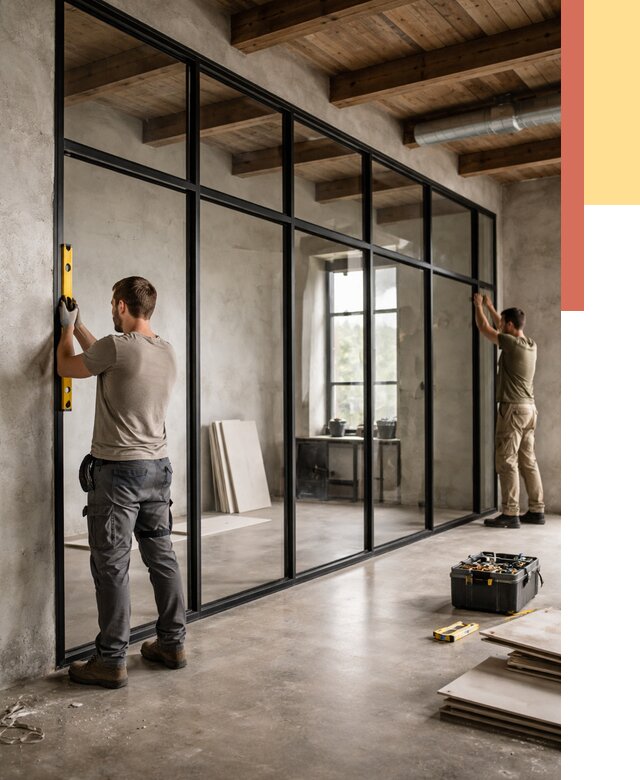 Стеклянные перегородки лофт в Муроме от 10721 руб. под ключ | ОТДЕЛОЧНИК-Мум