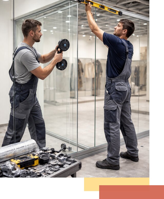 Стеклянные перегородки для магазинов в Муроме — монтаж и установка