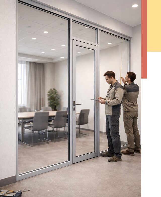 Установка и монтаж алюминиевых перегородок со стеклом в Муроме от 8372 руб. | ОТДЕЛОЧНИК-Мум