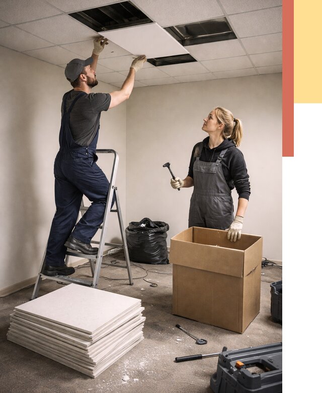 Демонтаж потолочной плитки в Муроме от 4595 руб. быстро и недорого | ОТДЕЛОЧНИК-Мум