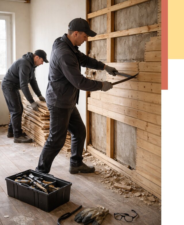 Демонтаж вагонки в Муроме от 3880 руб/м2 — быстро и недорого | ОТДЕЛОЧНИК-Мум