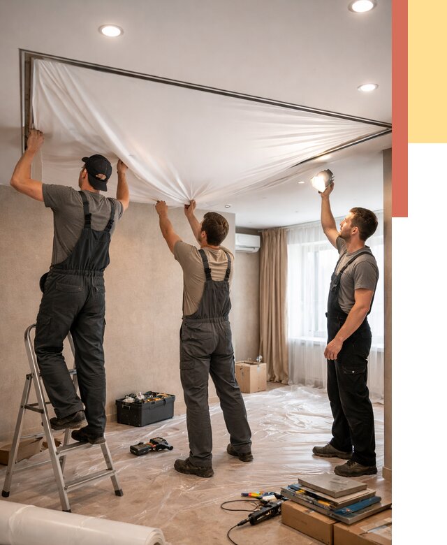 Монтаж ПВХ натяжного потолка в Муроме от 3574 руб. под ключ | ОТДЕЛОЧНИК-Мум