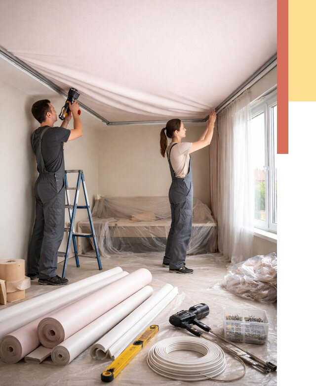 Монтаж цветного натяжного потолка в Муроме от 4288 руб/м² — быстро и недорого | ОТДЕЛОЧНИК-Мум