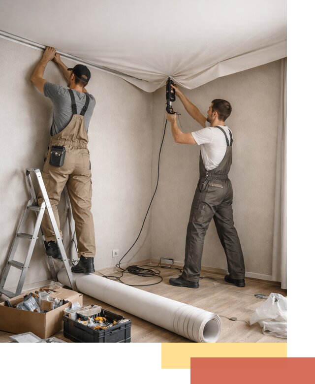 Монтаж цветного натяжного потолка в Муроме за один день