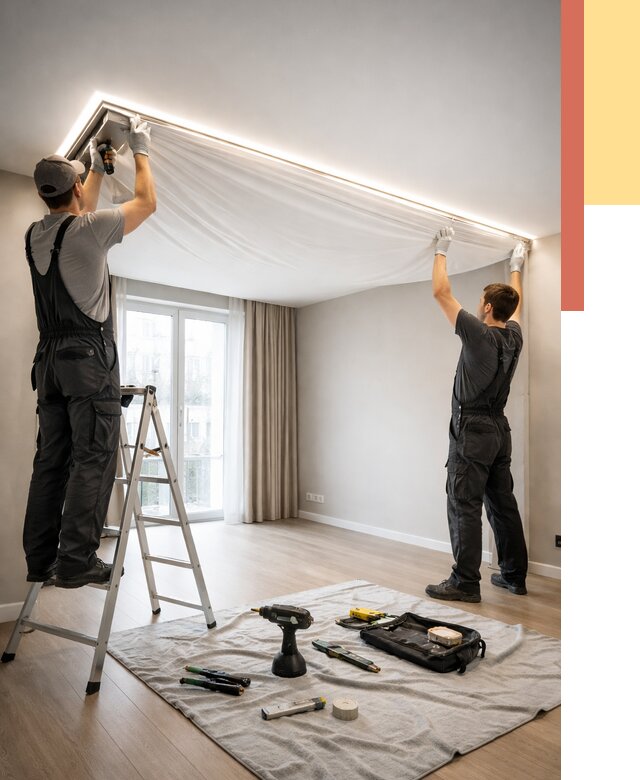 Монтаж парящего натяжного потолка в Муроме от 4595 руб. быстро и недорого | ОТДЕЛОЧНИК-Мум