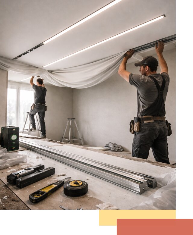 Монтаж натяжных потолков со световыми линиями в Муроме