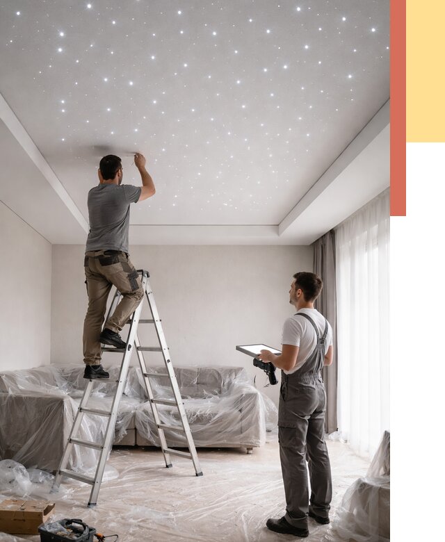 Монтаж натяжного потолка «звездное небо» в Муроме от 6637 руб. | ОТДЕЛОЧНИК-Мум