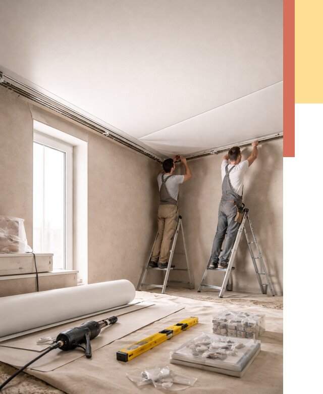 Монтаж натяжного потолка в спальне в Муроме от 3880 руб. под ключ | ОТДЕЛОЧНИК-Мум