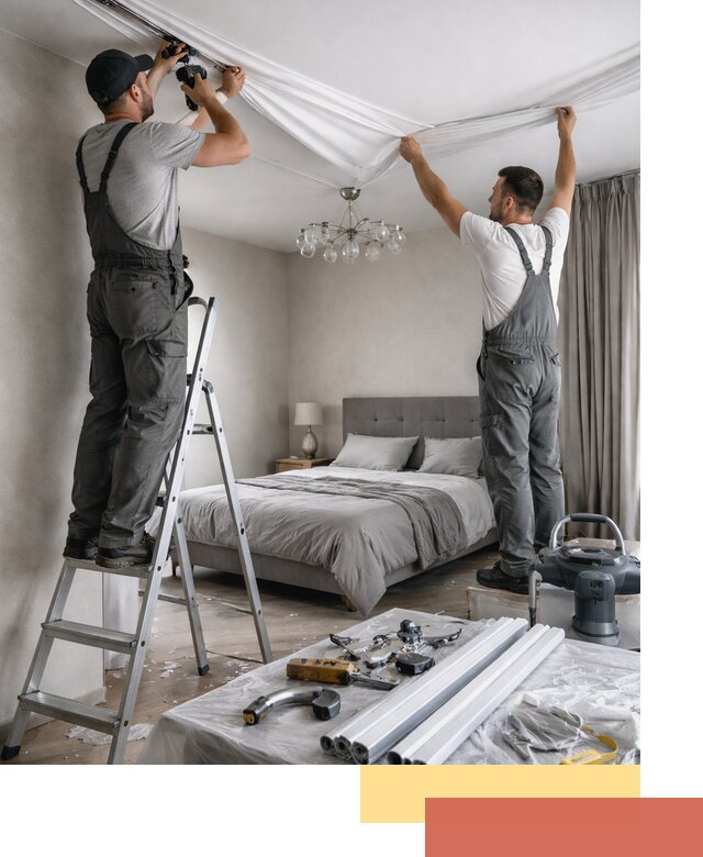 Монтаж натяжного потолка в спальне в Муроме