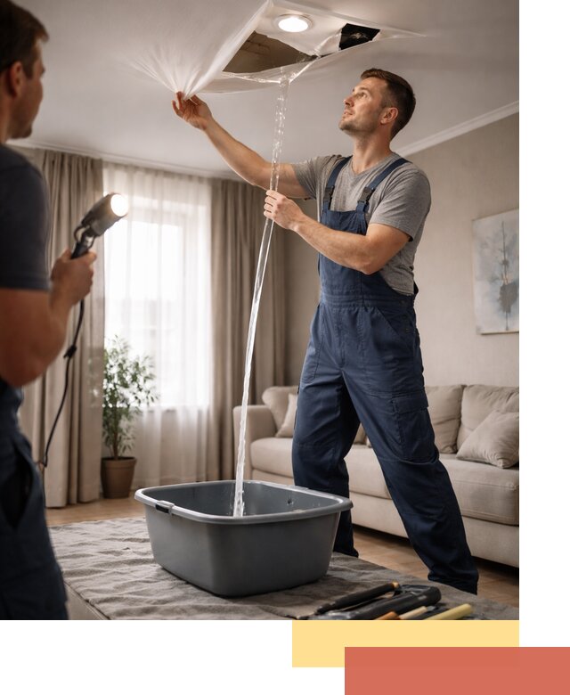 Слив воды с натяжного потолка в Муроме быстро и аккуратно