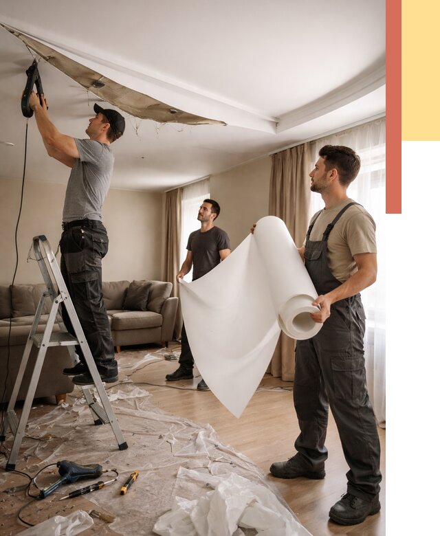 Замена полотна натяжного потолка в Муроме от 9700 руб. быстро и недорого | ОТДЕЛОЧНИК-Мум