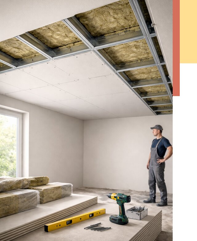 Звукоизоляция потолка ГКЛ в Муроме от 970 руб. — монтаж под ключ | ОТДЕЛОЧНИК-Мум